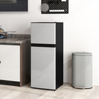 Small Fridge with Freezer, 4 Cu Ft Refrigerator with Reversible Doors, Silver