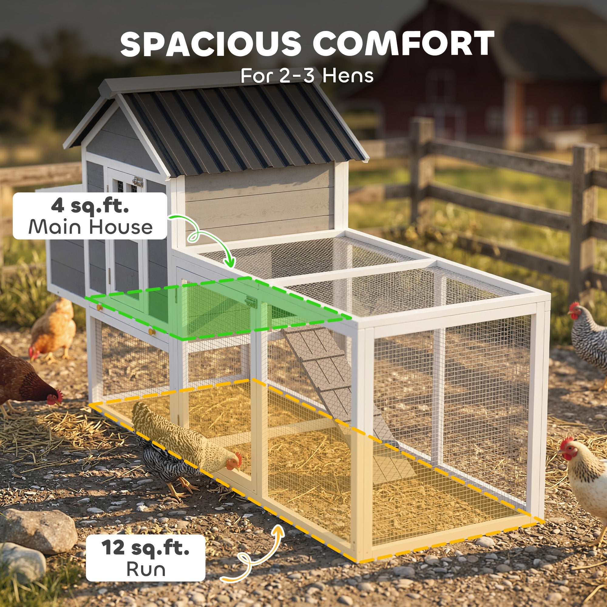 82" Wooden Chicken Coop, Large Outdoor Hen House for 2-3 Hens, Chicken House with Nesting Box, Pull-on Tray