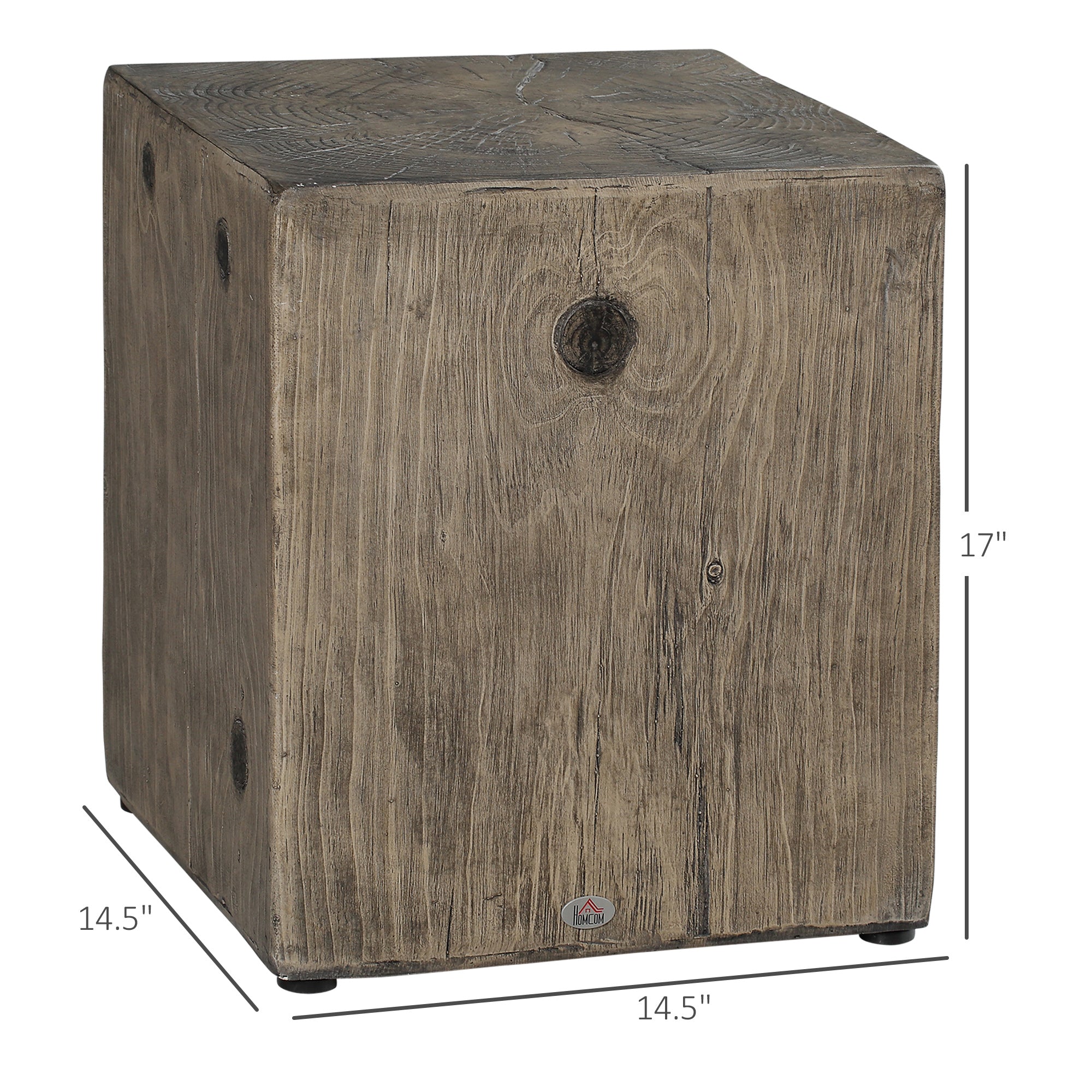 Concrete End Table Rustic Side Table with Wood Grain Finish for Indoors and Outdoors Gray