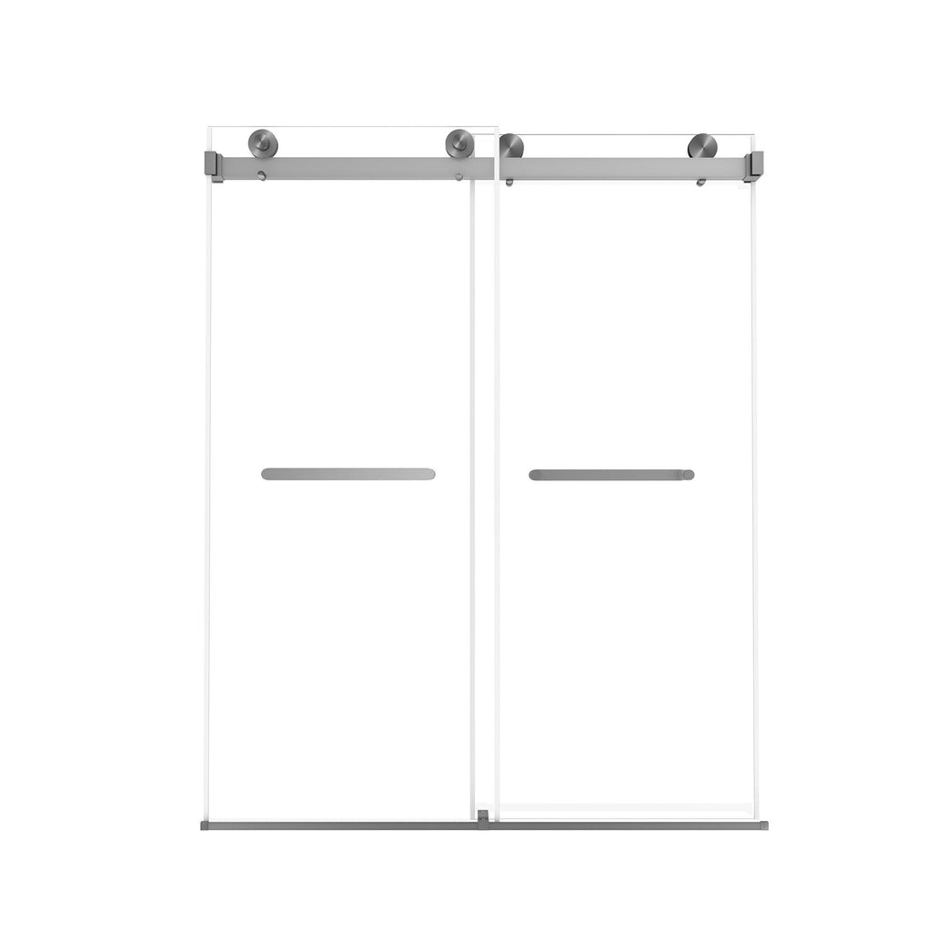 Frameless Double Sliding Shower Door with Silent Rollers, Bathroom Door with Square Tube Track, 60" L x 0.5" W x 74" H, Brushed Nickel