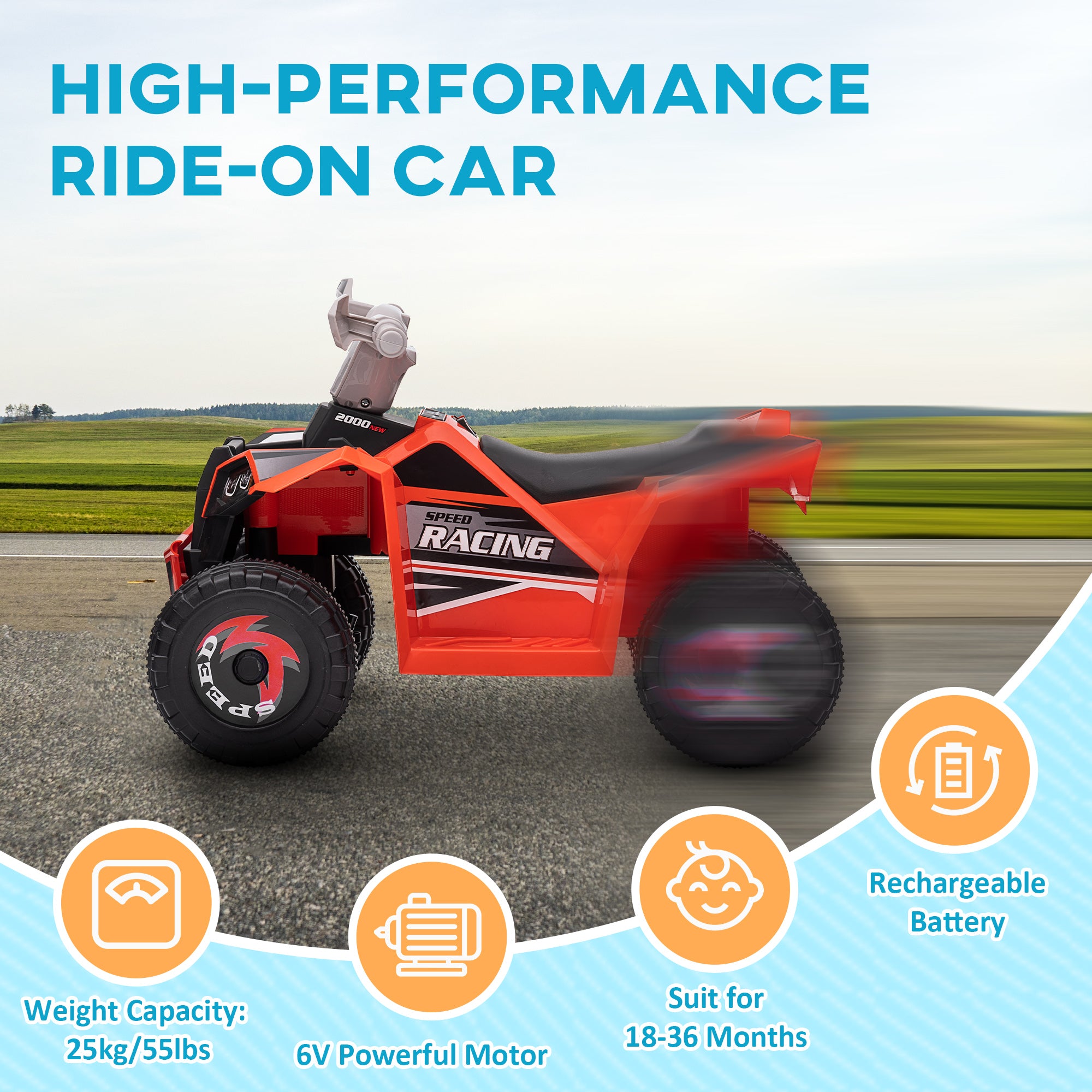 6V Electric Toy Car with Forward Backward, Wear-Resistant Wheels for Ages 18-36 Months, Red