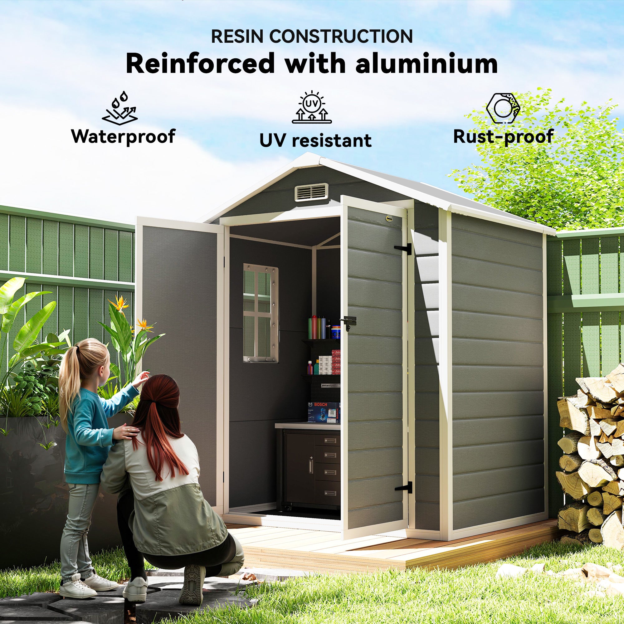 6x4.5 Outdoor Storage Shed, Lockable Tool Shed with Double Doors, Vent and Window for Garden, Cottage Style, Family Use, Gray