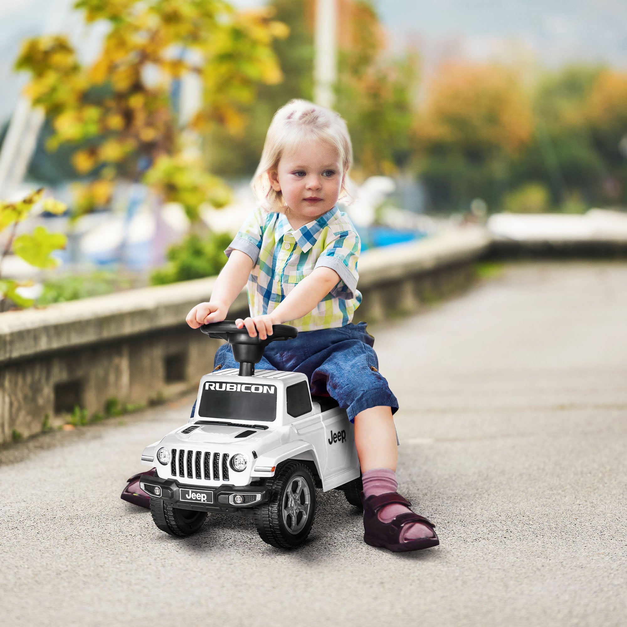 Kids Ride on Push Car, with Engine Sounds & Under-Seat Storage, Foot-to-Floor Ride on Sliding Car with Horn, Sit and Scoot Ride on Toy, Ages 1.5-3 Years, White
