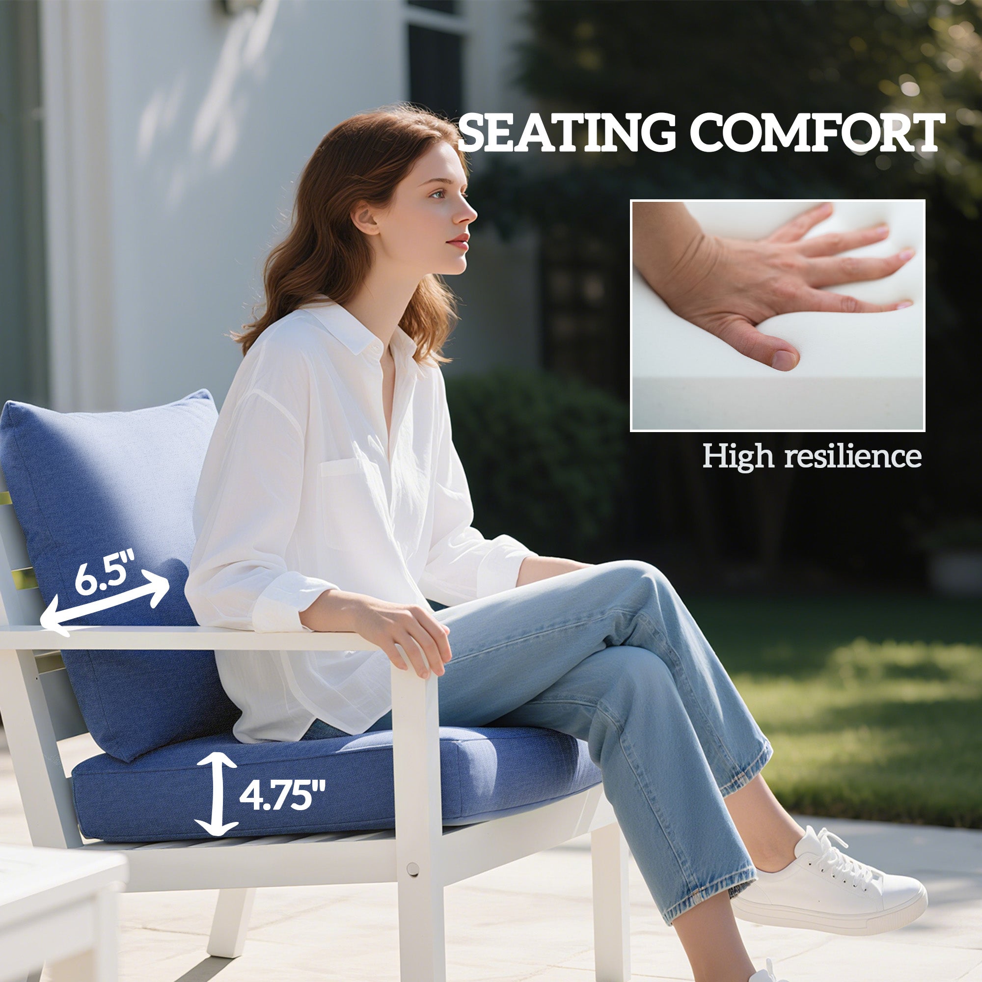 Patio Chair Cushions Set of 2 with Seat & Backrest, Fade Resistant Seat Replacement Cushion Set, Blue