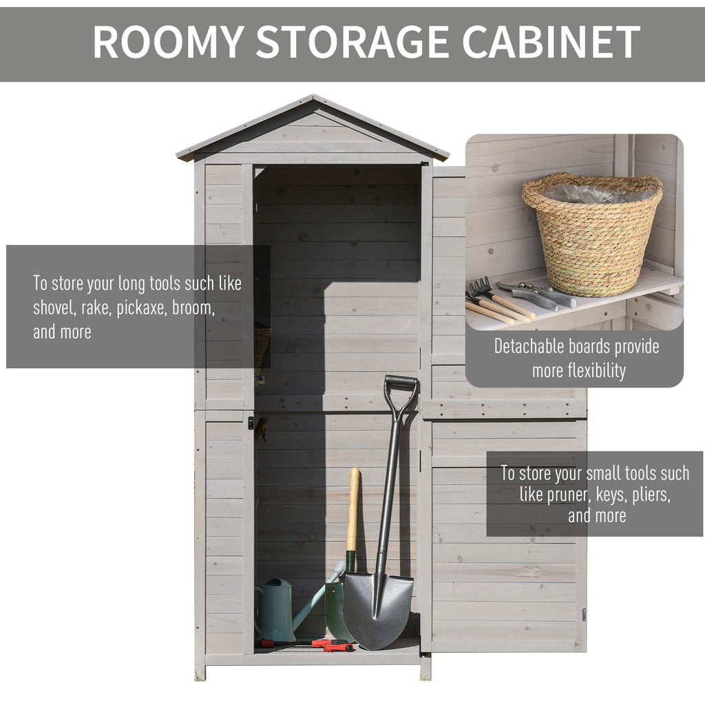 Wooden Garden Cabinet 4-Tier Storage Shed Lockable Organizer w/ Foot Pad Handle