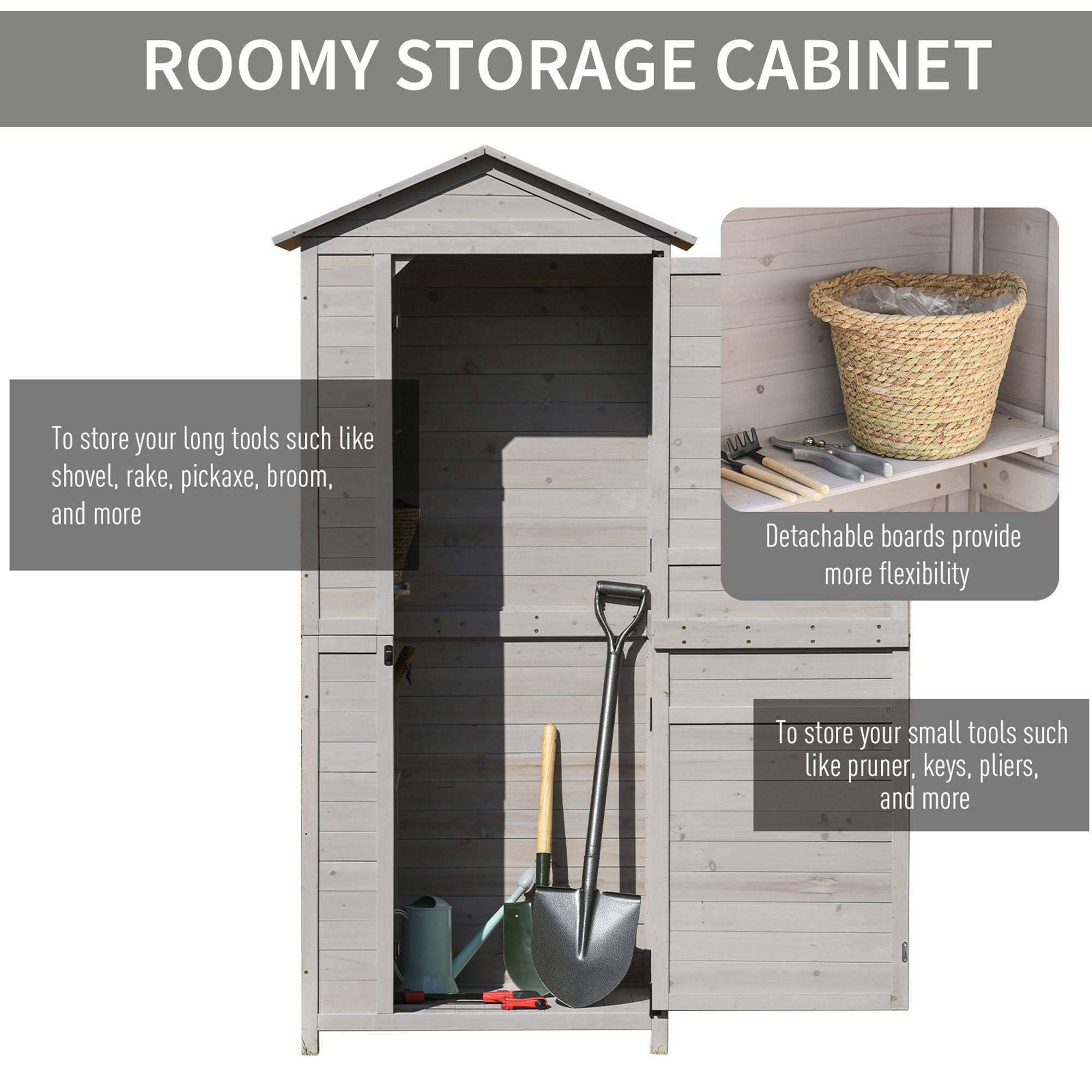 Wooden Garden Cabinet 4-Tier Storage Shed Lockable Organizer w/ Foot Pad Handle
