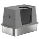 XL Stainless Steel Litter Box w/ 100° Flip Top, Scoop, Top & Side Entry Enclosed Litter Box for Big Cats
