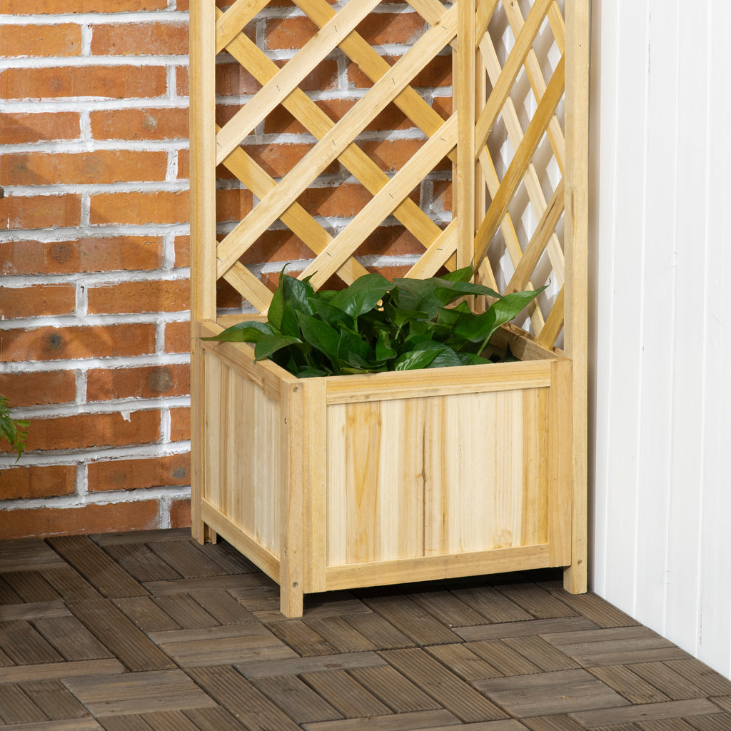 Wooden Raised Garden Bed, Planter with Trellis for Vine Climbing and Vegetables, Herbs and Flowers Growing, Natural