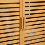Freestanding Bathroom Sink Cabinet, Bamboo Under Sink Cabinet Cupboard Organizer with 2 Slatted Doors, Natural