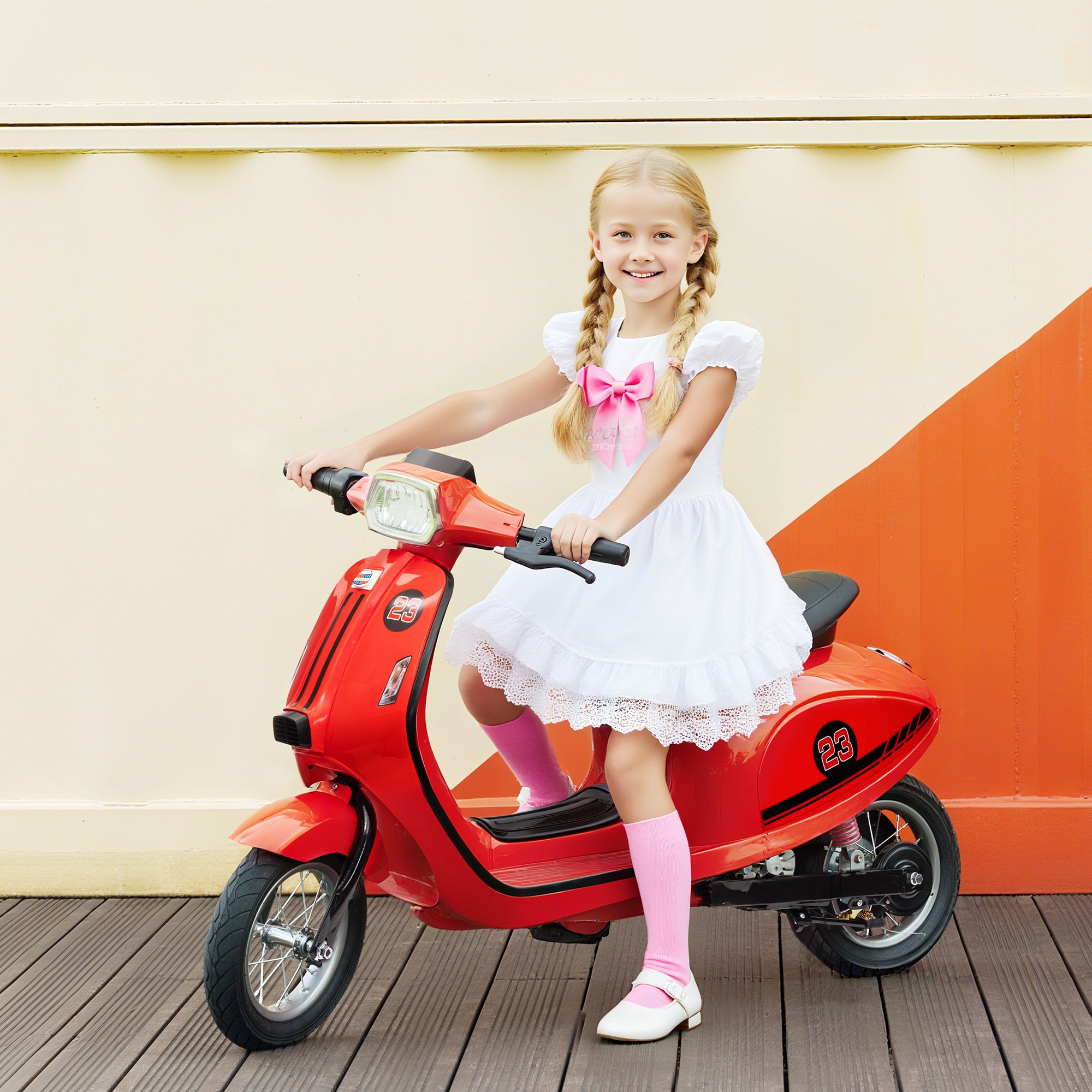 24V Kids Motorcycle with 3-Speed, Electric Motorcycle with Rear Suspension and LED Lights for 8-12 Years Old, Red