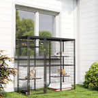 Weld Wire Catio Outdoor Indoor with Waterproof Cover, 4 Jumping Platforms, Hammock, for 1-3 Kittens, 69" x 22" x 62"