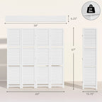 4 Panel 67" Tall Wood Privacy Screen Room Divider with 3 Shelves and Folding Storage for Bedroom, White