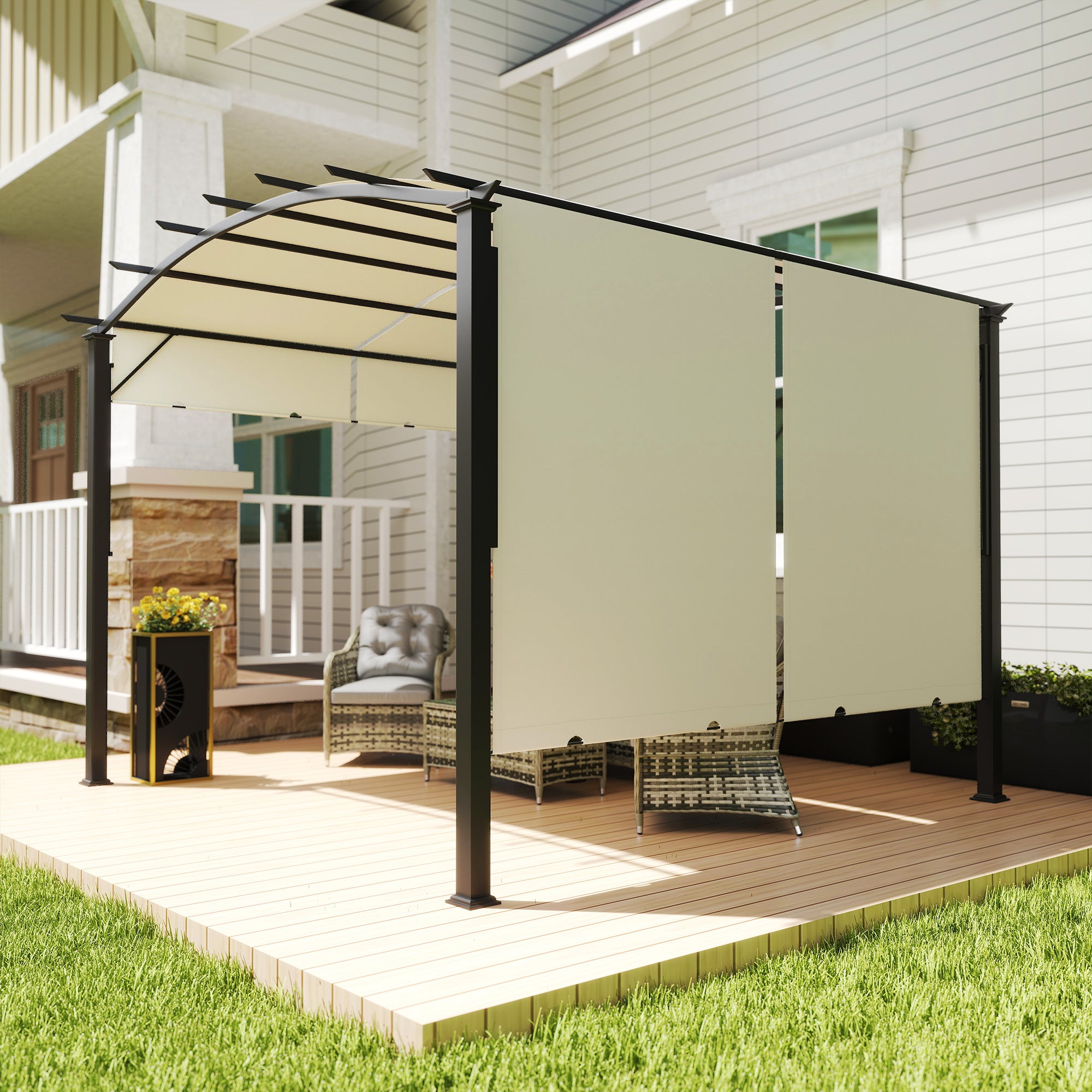 11' x 11' Outdoor Retractable Pergola Canopy for Backyard, Beige