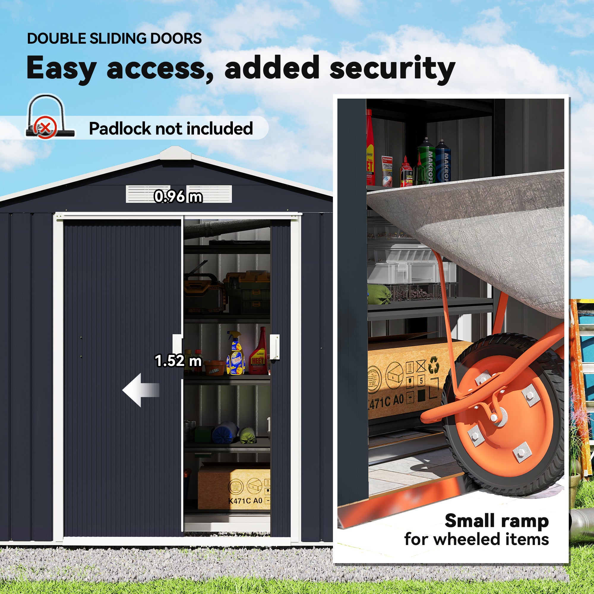 7'x4' Metal Outdoor Shed Organizer & Garden Storage with 4 Vents for Airflow & 2 Easy Sliding Doors - Dark Gray