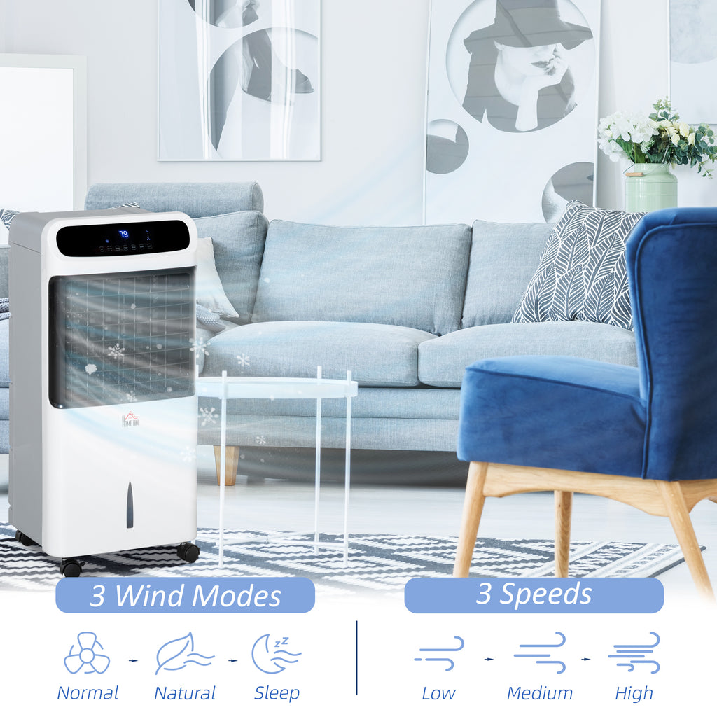 3-In-1 Ice Cooling Fan, Mobile Evaporative Air Cooler with Remote, Timer, Oscillating for Home Office, Bedroom, White