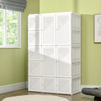 Portable Wardrobe Closet, Folding Clothes Storage Organizer with 8 Cube Compartments, 2 Hanging Rods, 11 Magnet Doors, White