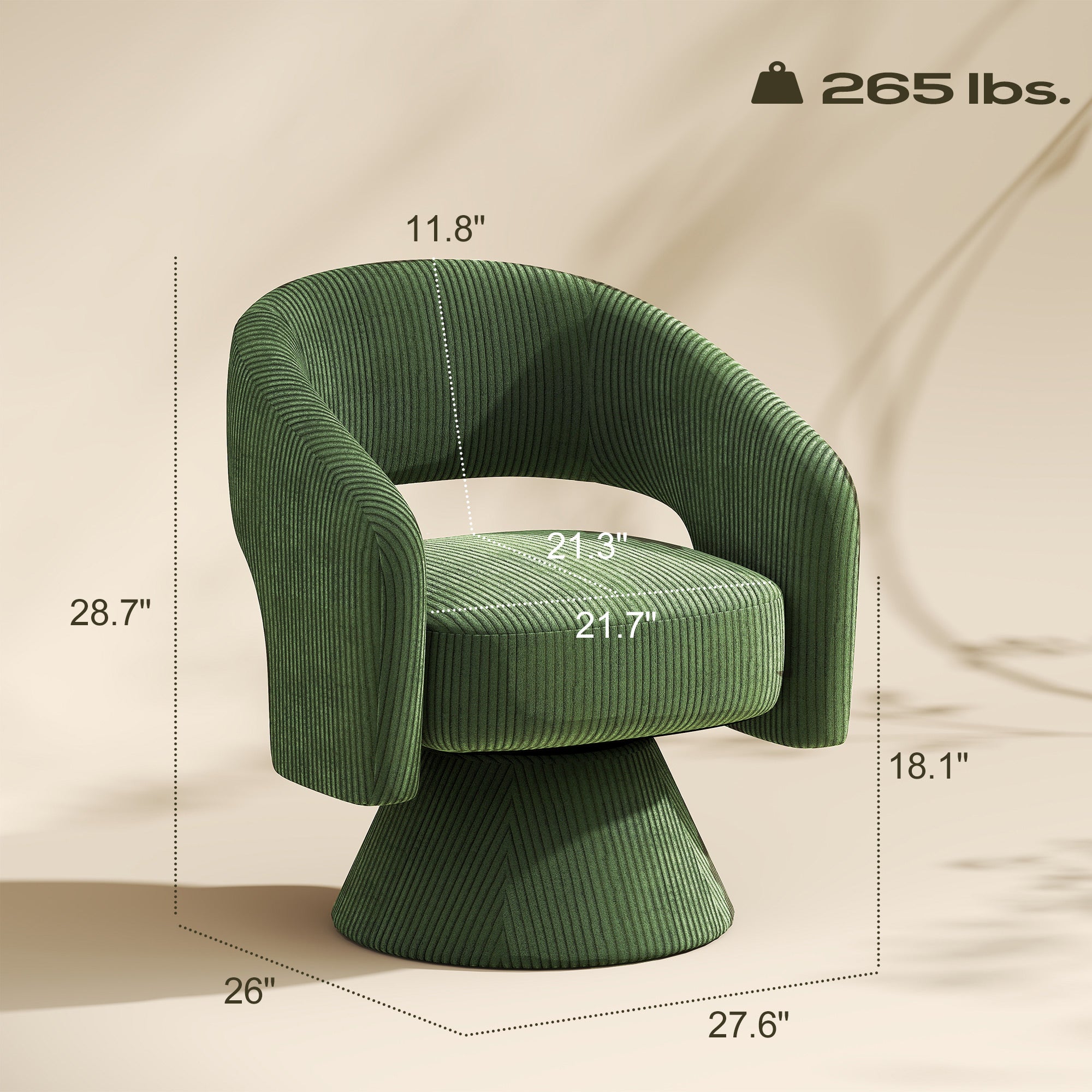 Swivel Barrel Accent Chair, Modern Upholstered Living Room Chair with Thick Padding for Reading, Green