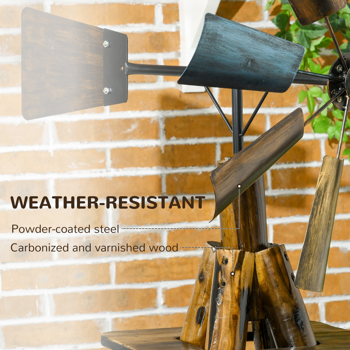 Windmill Weather Vane, Wind Vane with Bottom Shelf, Steel Windmill Head, Stained Wood