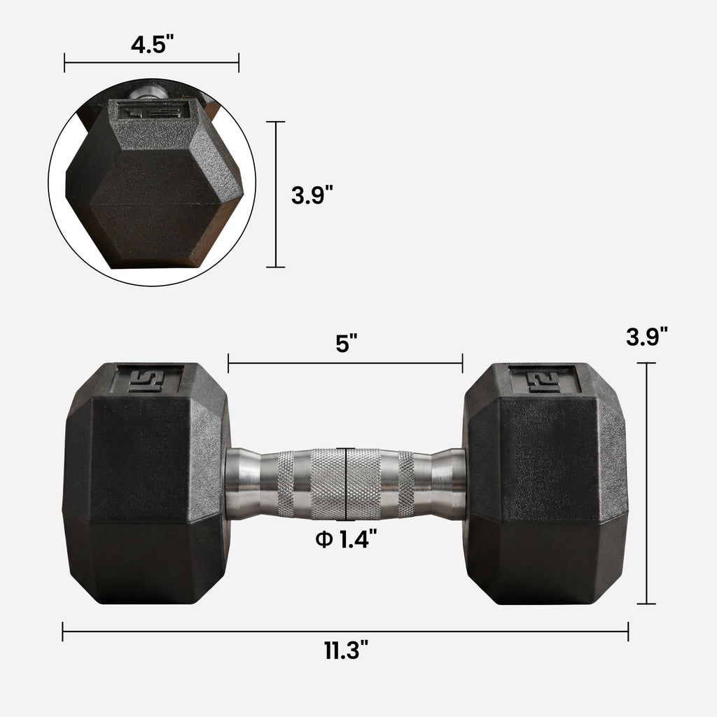 2 x 15lbs Hex Dumbbell Set of 2, Rubber Weights Exercise Fitness Dumbbell with Non-Slip Handles, Anti-roll, for Women or Men Home Gym Workout, Black