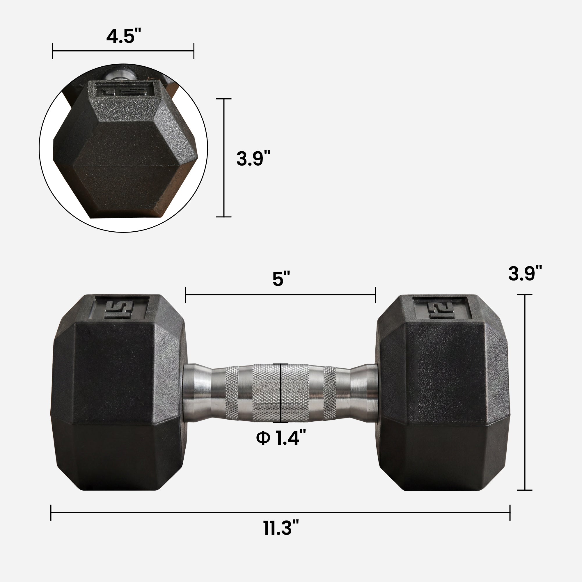 2 x 15lbs Hex Dumbbell Set of 2, Rubber Weights Exercise Fitness Dumbbell with Non-Slip Handles, Anti-roll, for Women or Men Home Gym Workout, Black