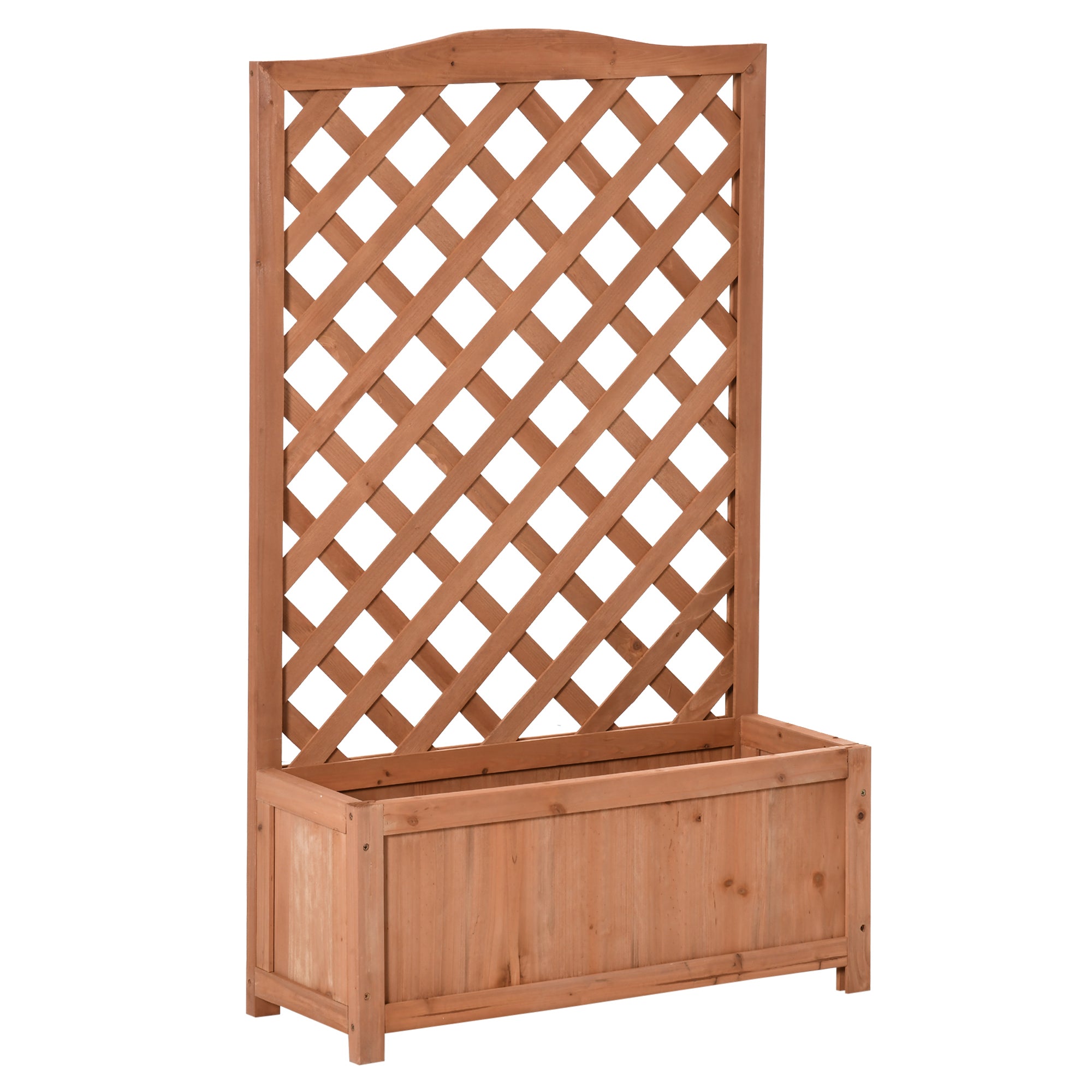 28" x 11" x 46" Raised Garden Bed, Wooden Planter Box w/ Trellis, Brown
