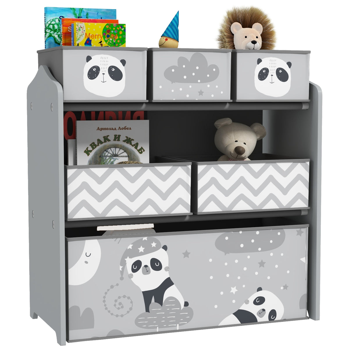 Toy Organizer with 6 Storage Bins, 25" x 12" x 26", Gray