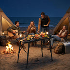 Adjustable Height Folding Picnic Table with Removable Plates, Aluminum Camping Table, Black