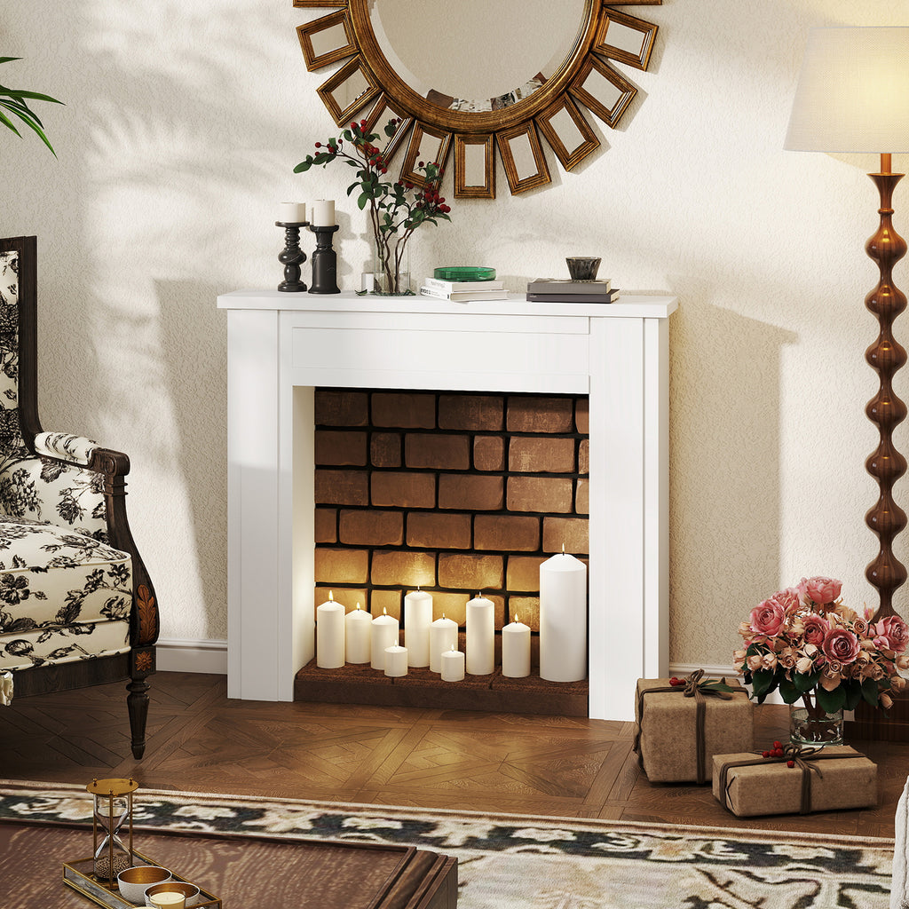 Modern Fireplace Mantel, Freestanding Fireplace Surround with Leg for Electric Fireplaces, 44.7" W x 40" H, White
