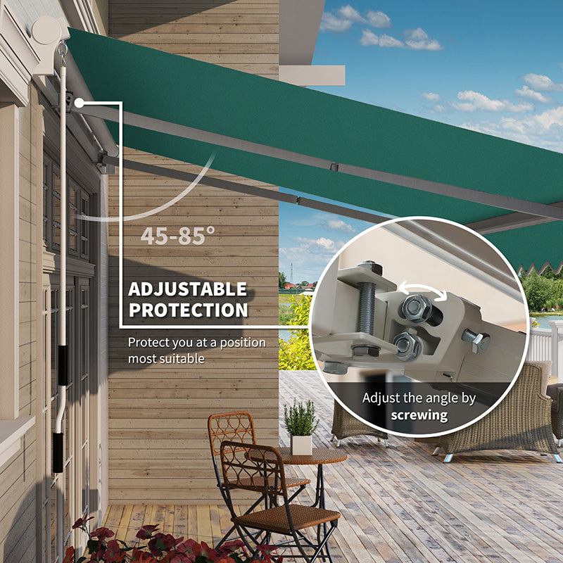 13' x 8' Manual Retractable Awning Sun Shade Shelter with UV Protection and Easy Crank for Patio Deck Yard, Green