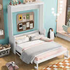 Space-Saving Design Queen Size Murphy Bed with Shelf, Solid Wood and MDF, 86" L x 69.5" W x 87" H, White