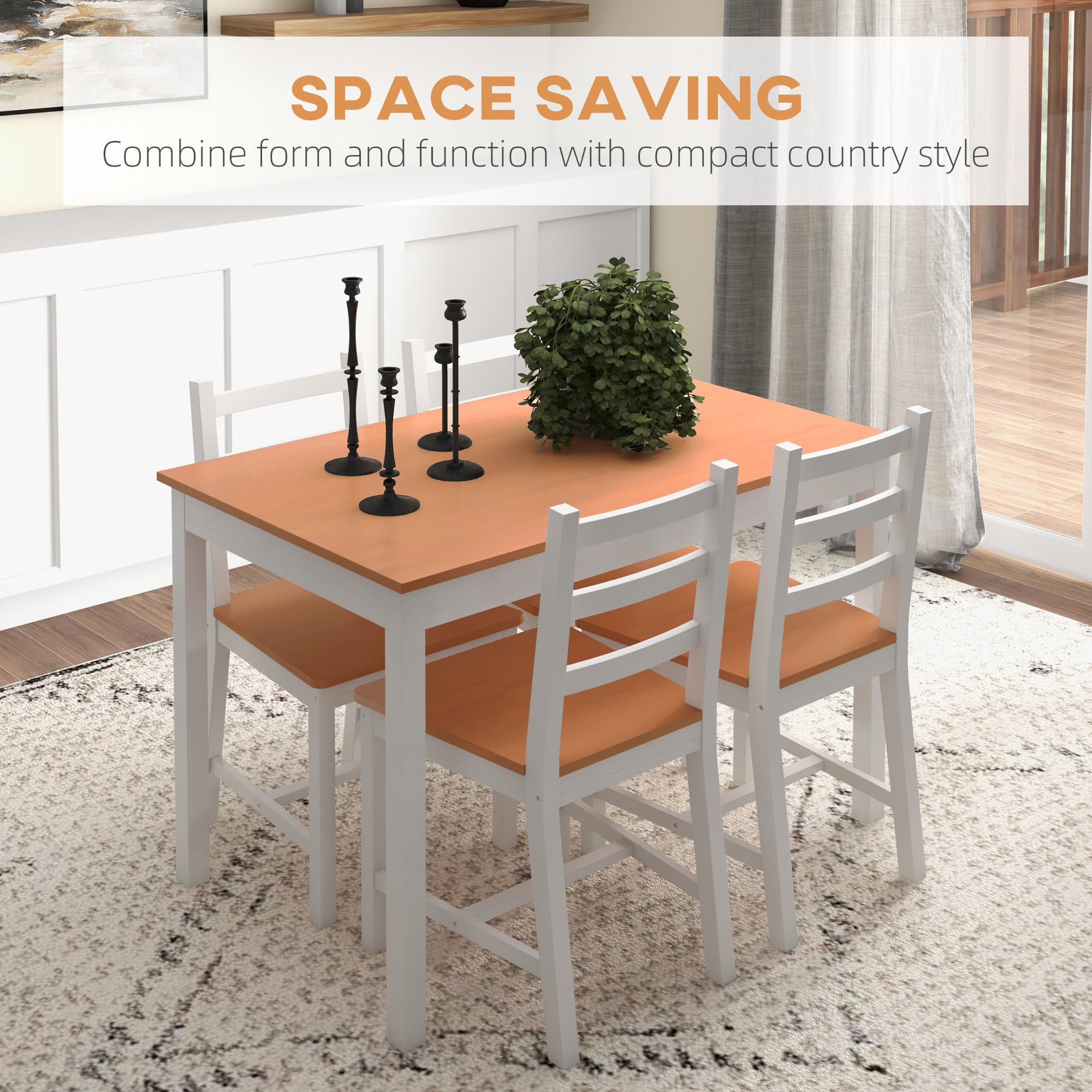 Dining Table Set for 4, 5 Piece Modern Kitchen Table and Chairs, Solid Wood Dining Room Set for Small Spaces, Breakfast Nook, White