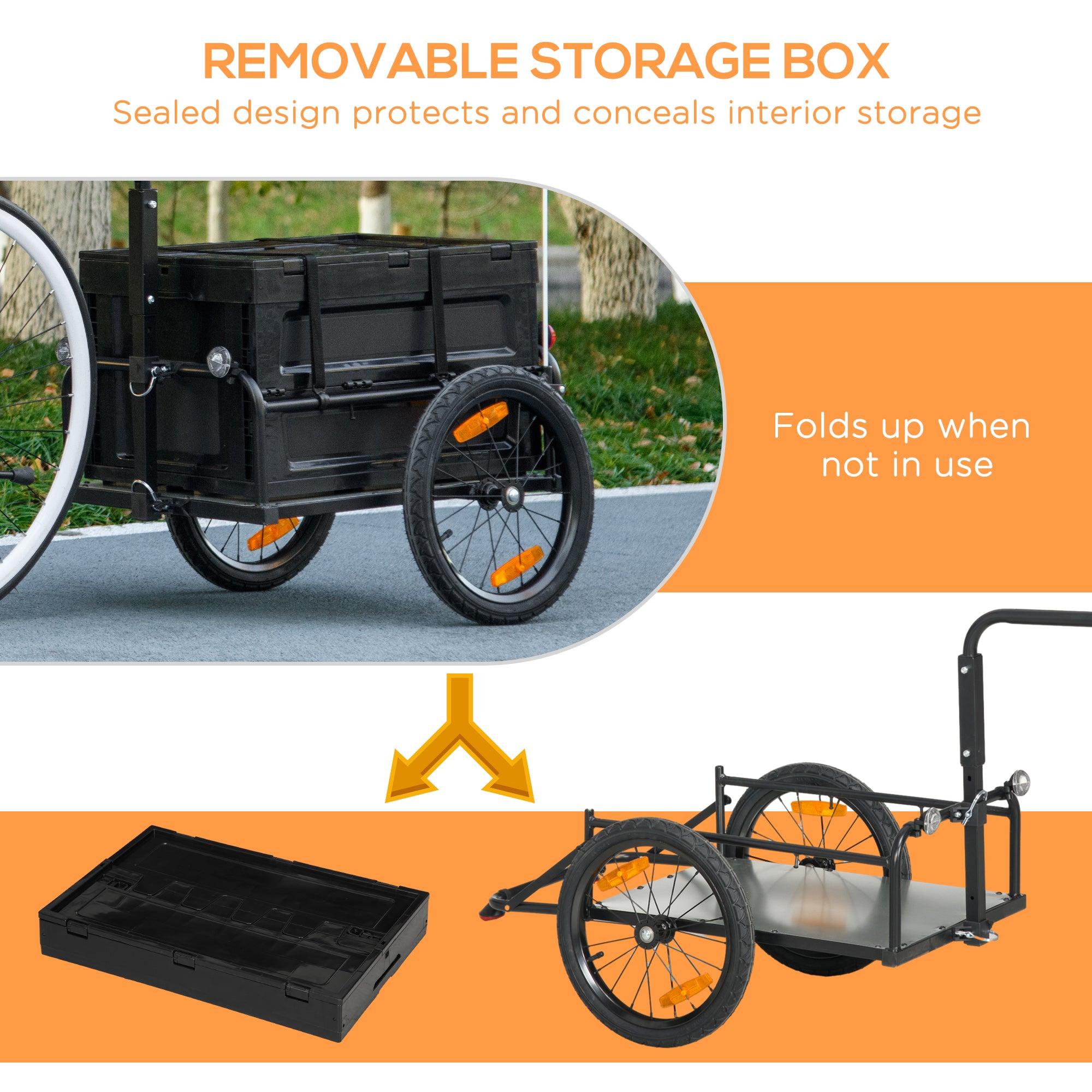 Trailer for Bike, Bicycle Cargo Trailer with Removable Storage Box, Galvanized Bottom
