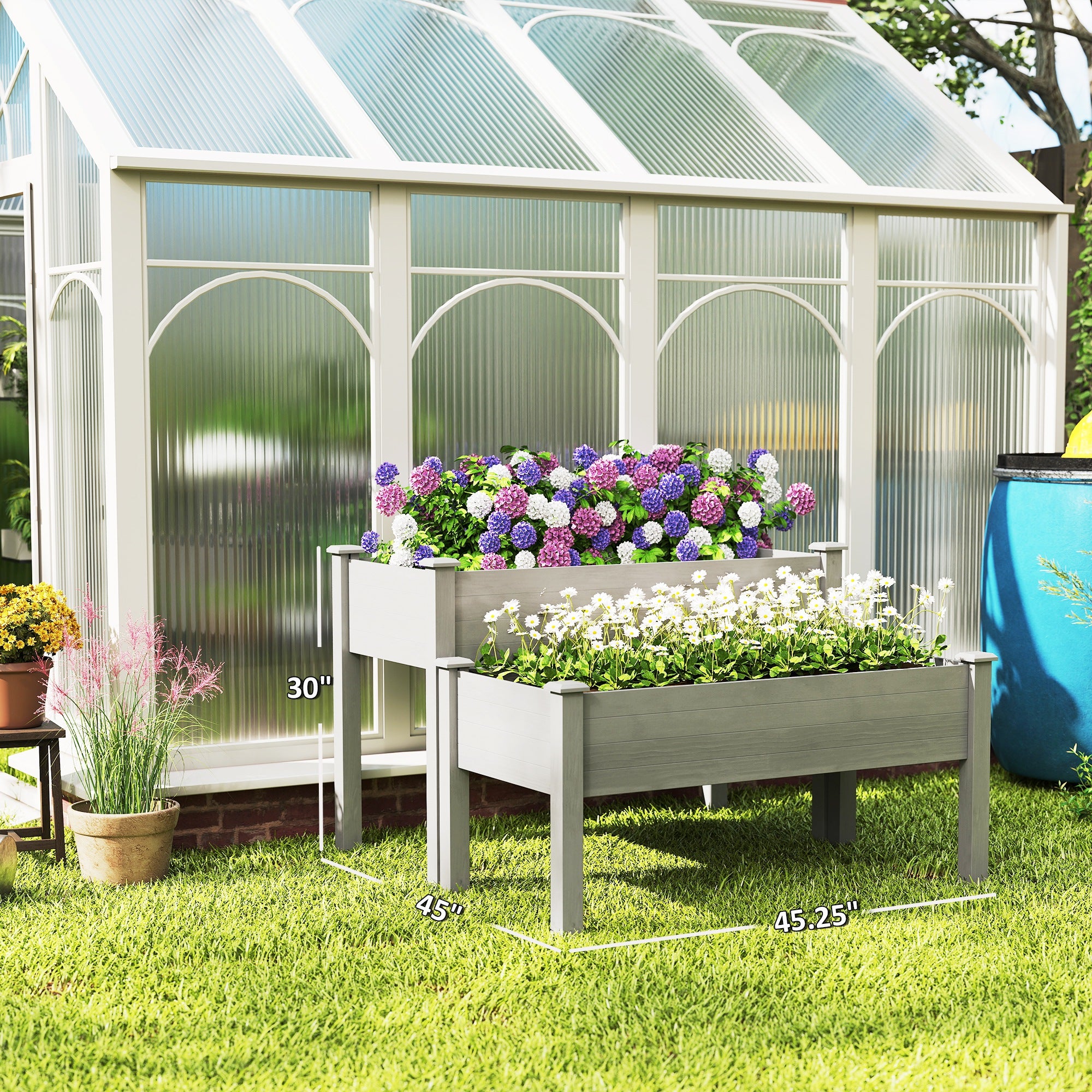 2 Tier Raised Garden Bed, Wooden Elevated Planter Box with Legs, Outdoor Plant Bed for Flowers Vegetables Herbs Gray