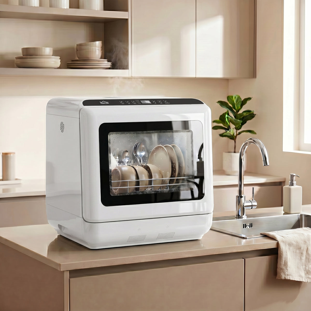 Countertop Dishwasher, Portable Mini Dishwasher with 1.6 Gal Built-in Water Tank, 5 Washing Programs, Air-Dry Function