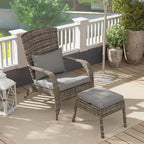 Wicker Adirondack Chair Fire Pit Chair w/ Ottoman & Cushions, Gray