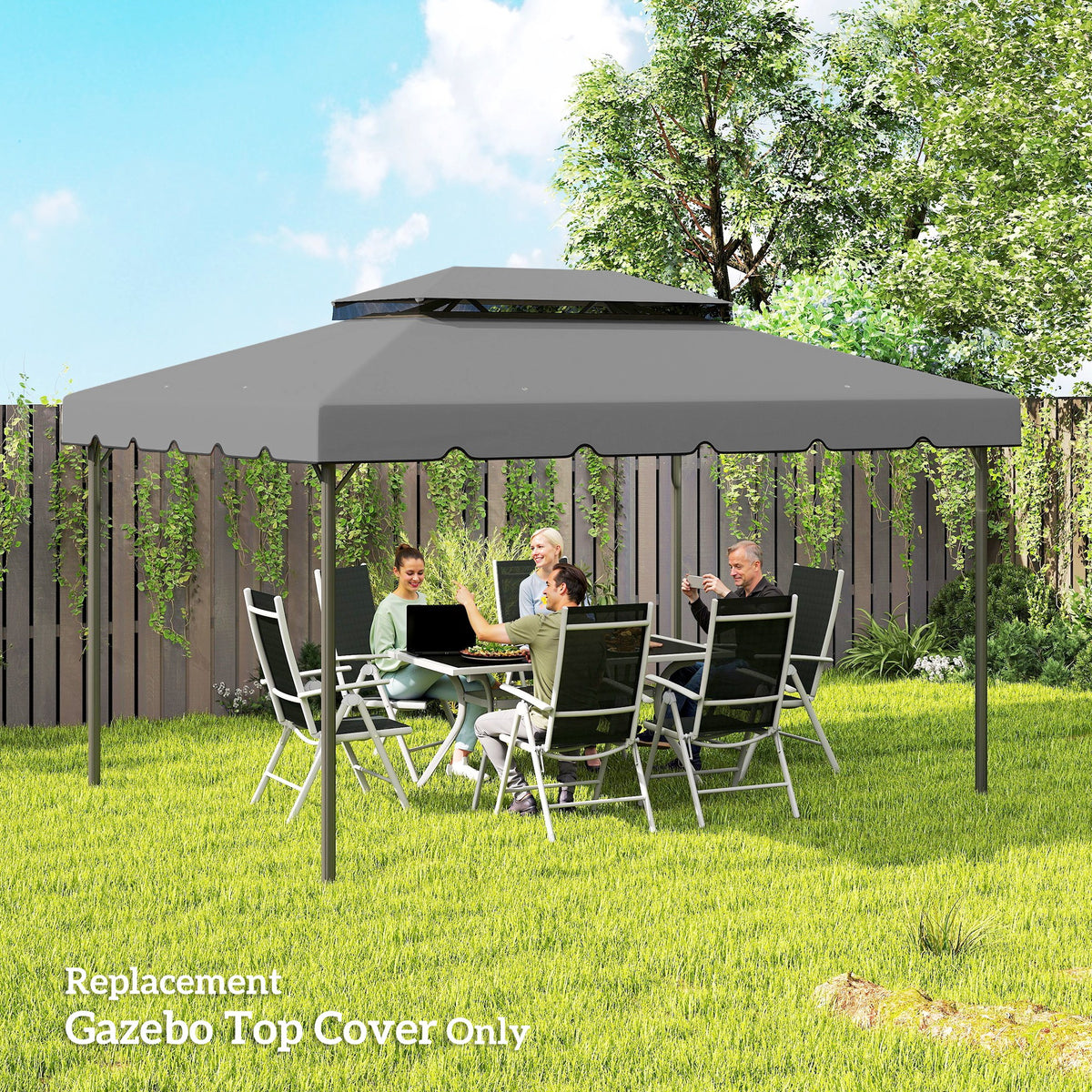 Model 84C-101 or 84C-144 13' x 10' Gazebo Replacement Canopy, Gazebo Top with Double Vented Roof (TOP ONLY), Gray