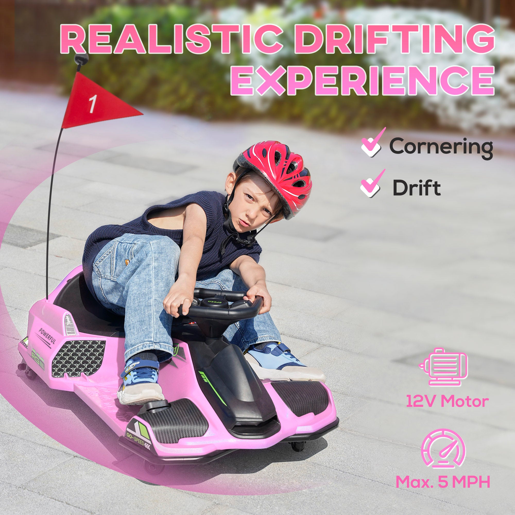 12V Electric Drifting Go Kart w/ Slow Start, Music, Lights, Pink