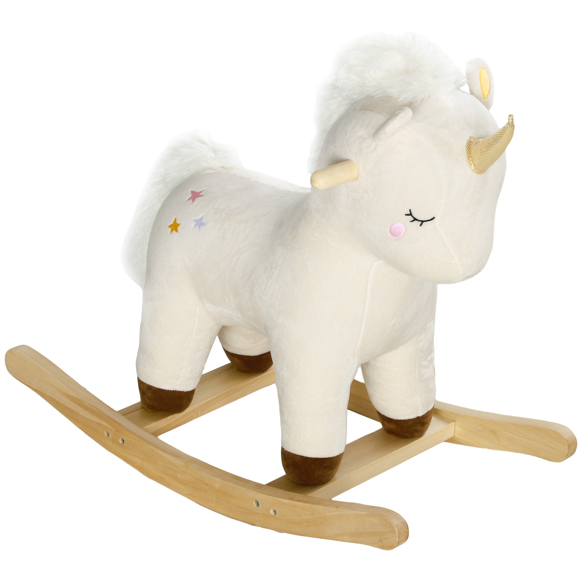 Kids Rocking Horse, Ride on Unicorn with Realistic Sounds & Wooden Base for Years 2-4, White