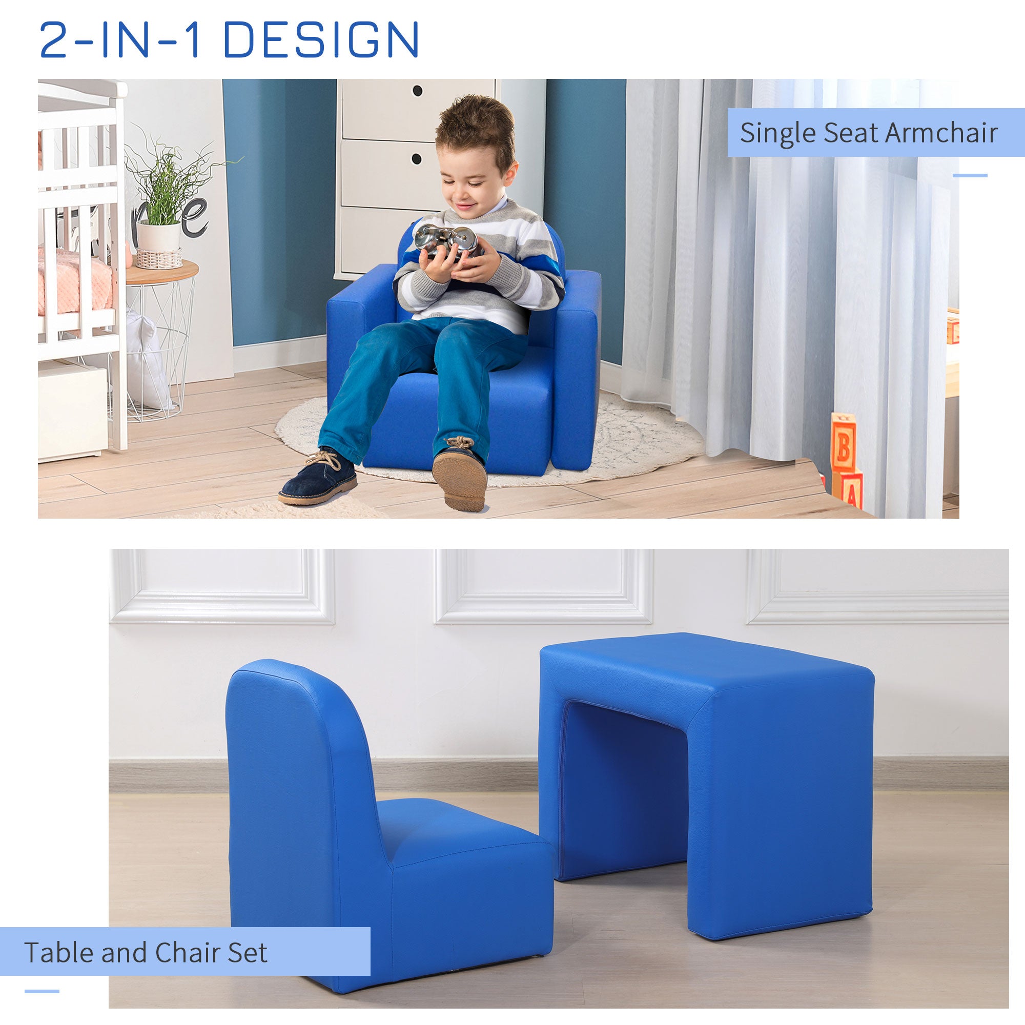 2-in-1 Convertible Table and Chair Set for Boys Girls for Boys Girls, Blue