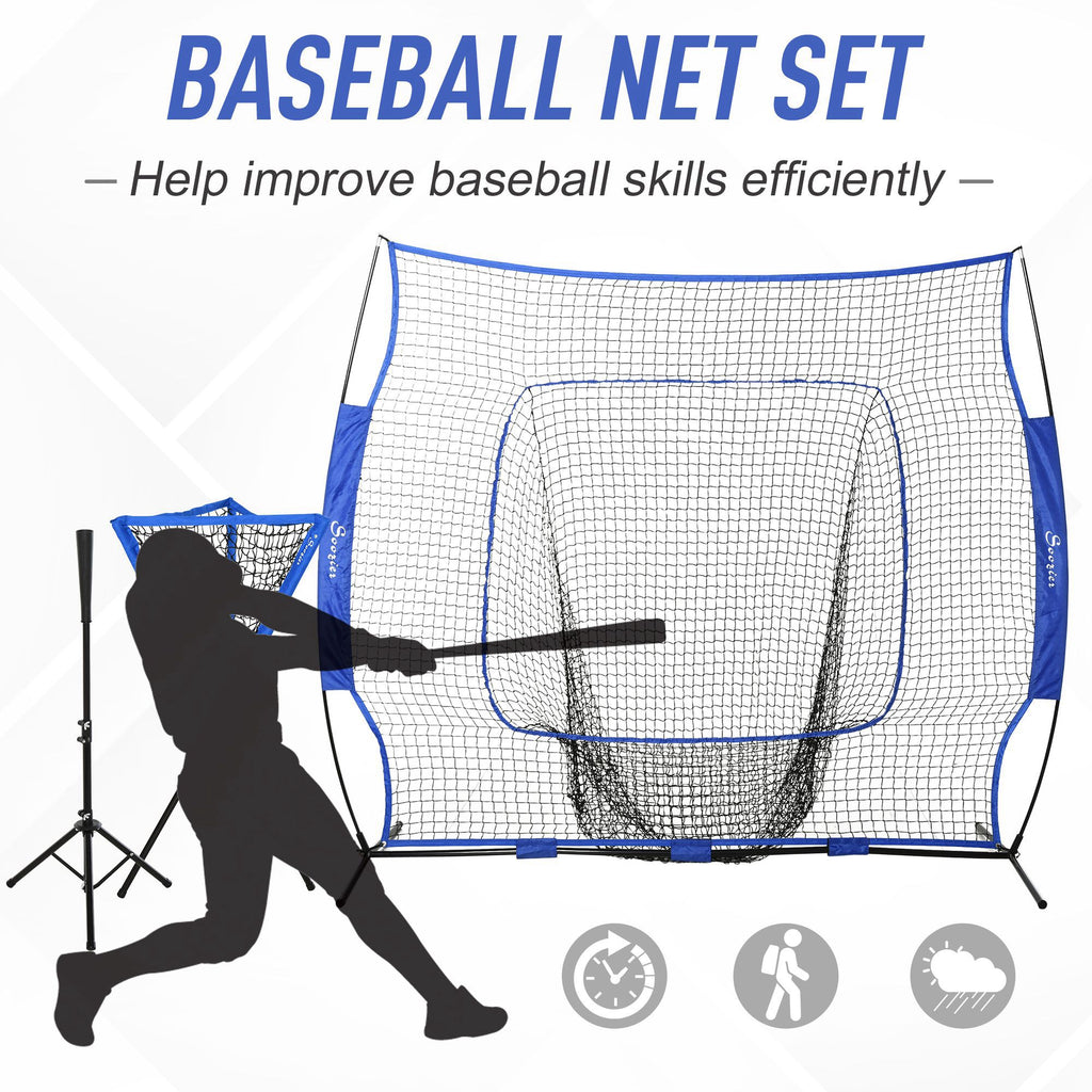 Baseball Net Set with 7.5x7ft Catcher Net, Ball Caddy, Portable Pitching Net for Hitting, Pitching, Batting, Catching, Blue