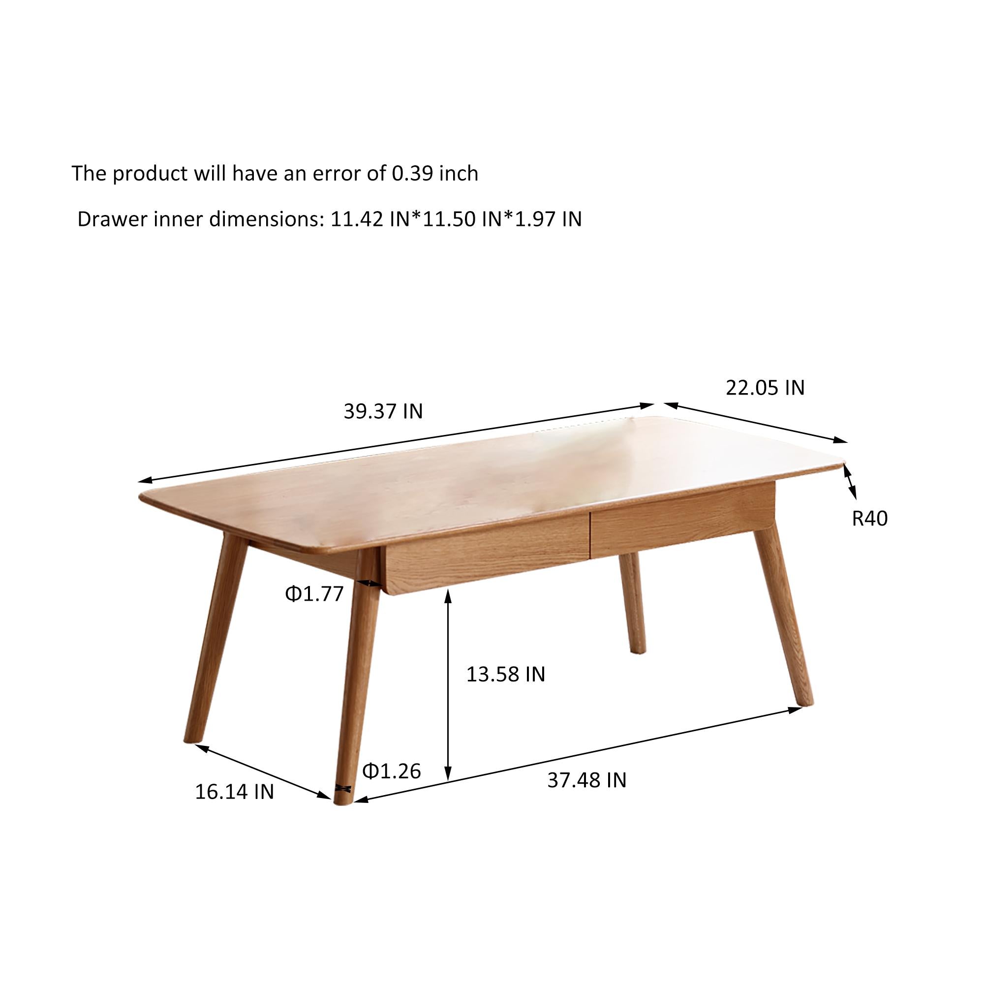 Modern Coffee Table with Mortise-and-Tenon Construction, Sturdy Center Table with Handy Lower Shelf, 39.5″ L x 19.5″ W x 17.5″ H, Oak
