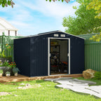 9' x 6' Outdoor Storage Shed, Garden Tool Metal Shed with Foundation Kit, Dark Gray