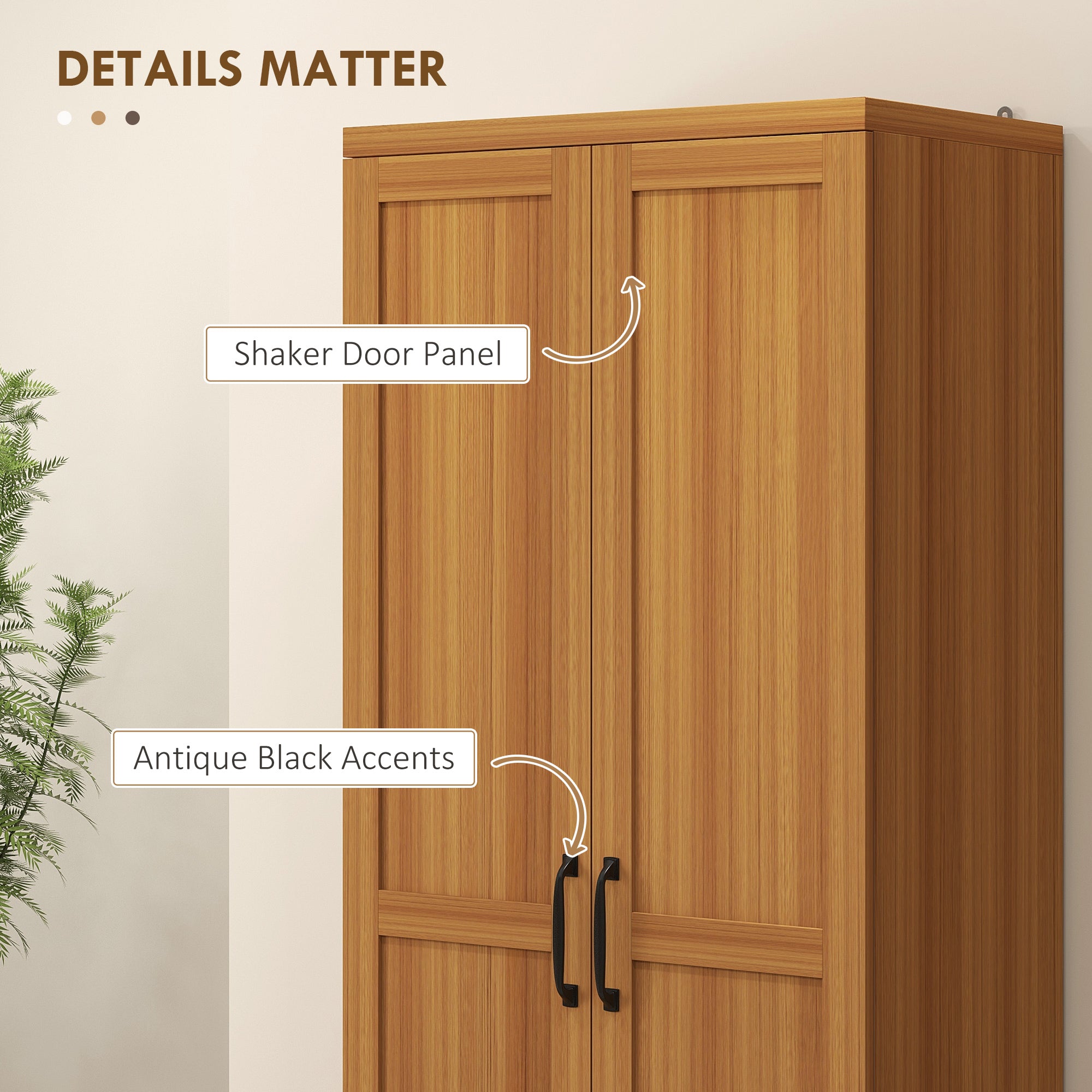 63" 2-Door Kitchen Pantry, Freestanding Cabinet with 2 Adjustable Shelves for Dining Room, Cinnamon Teak Wood Grain