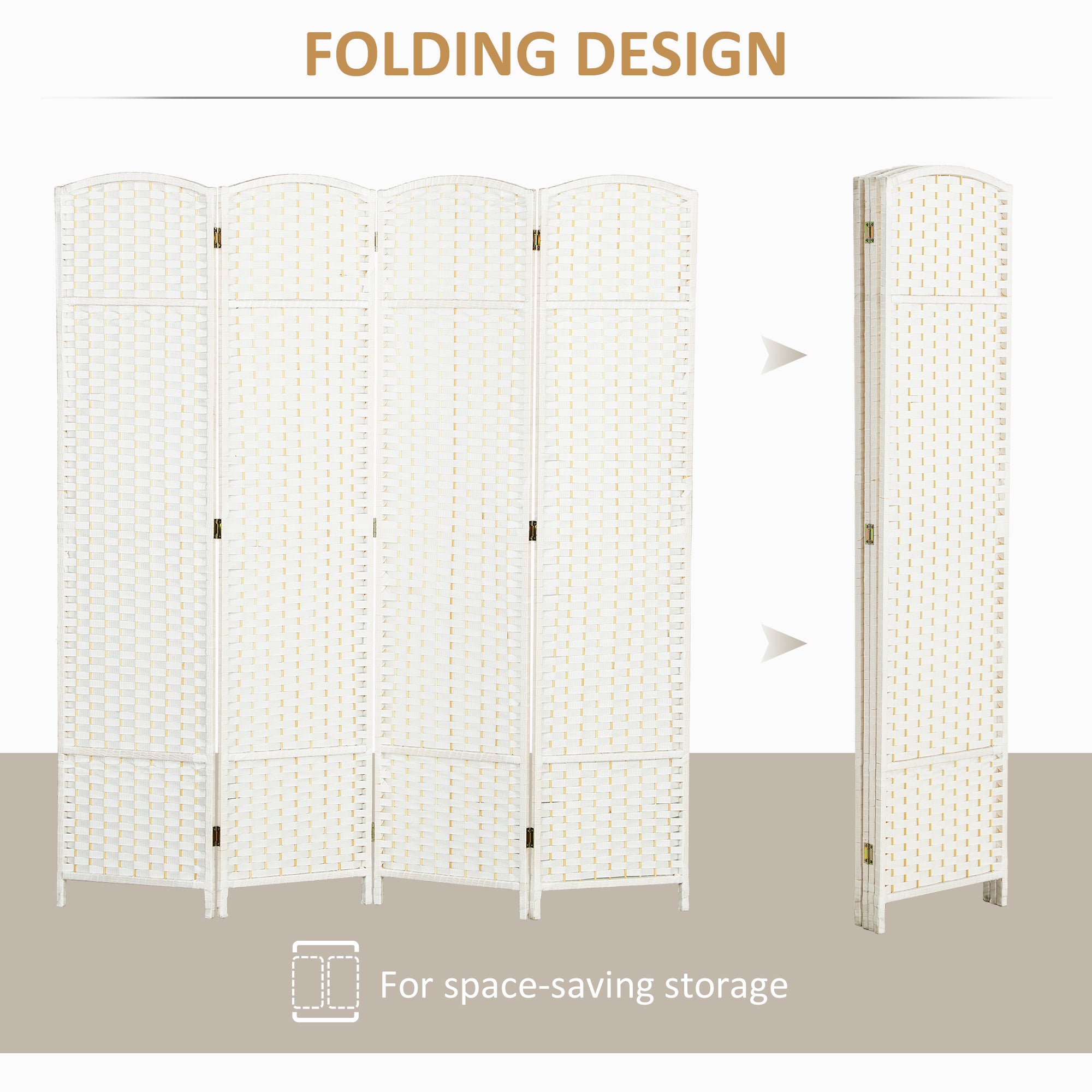 Folding Room Divider Screen 4 Panel 5.6 ' Tall Privacy Screen Freestanding Room Partition for Home Office, White