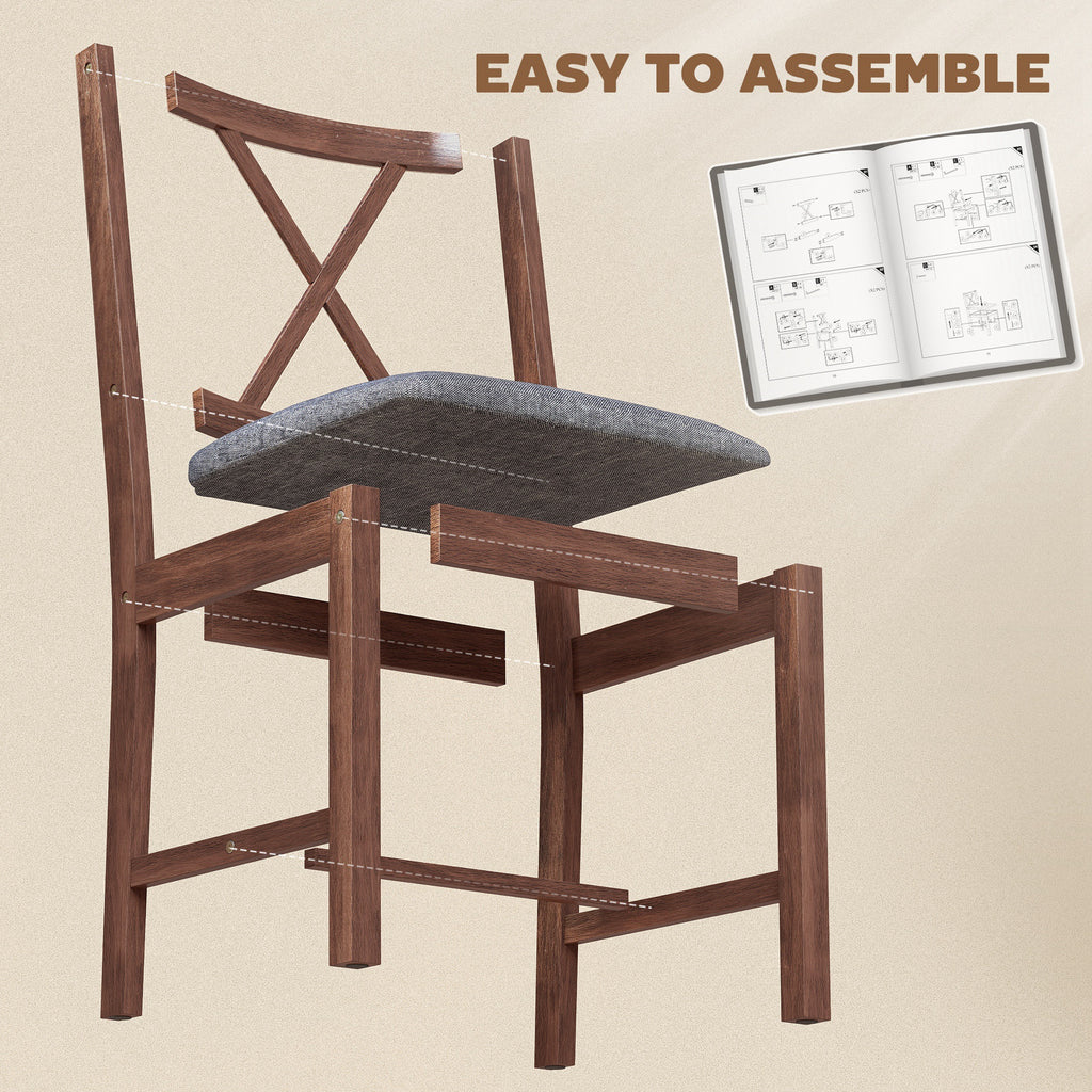 Set of 4 Dining Chairs, Upholstered X-Back Dining Room Chairs with Rubberwood Legs and Padded Seat for Kitchen, Walnut