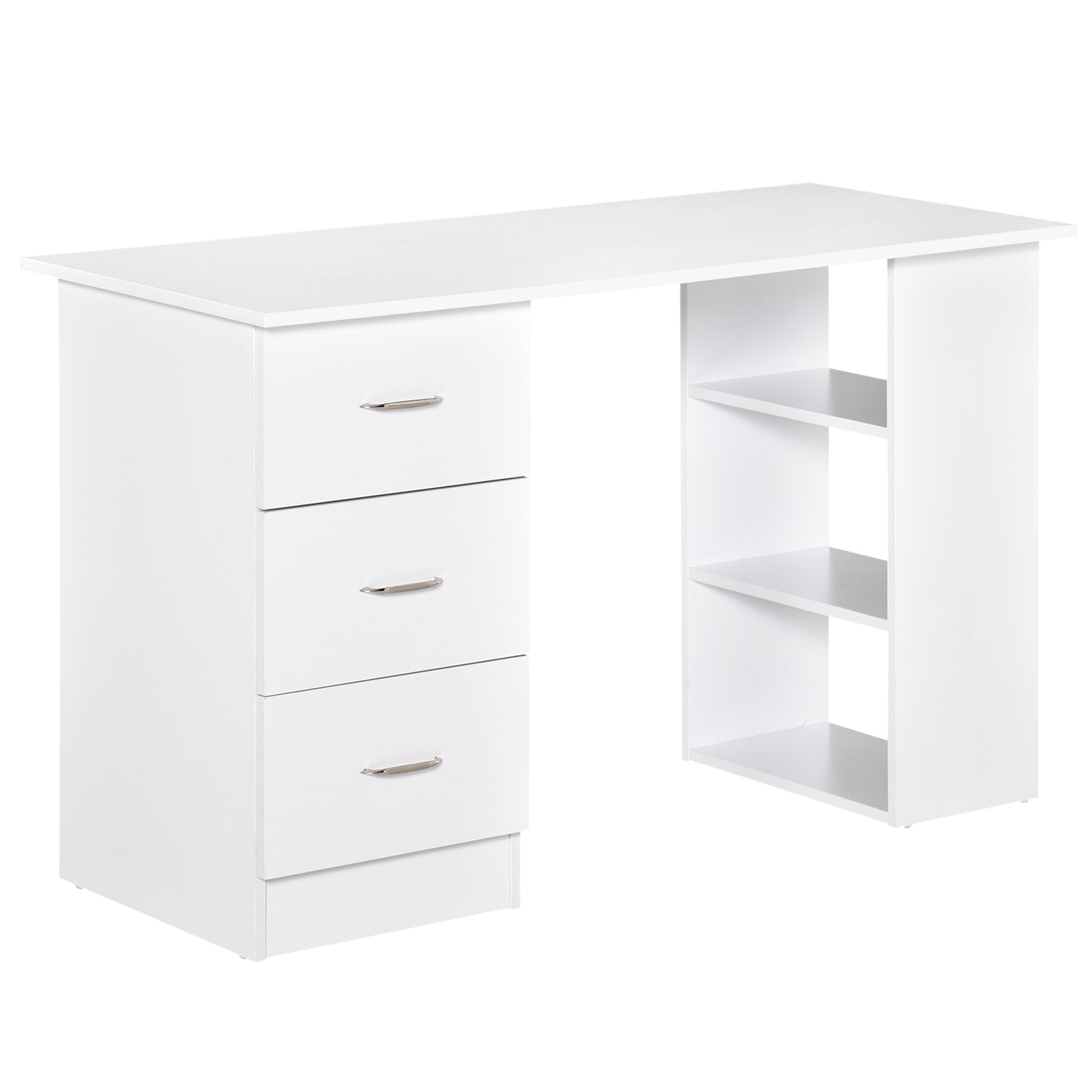 47" Modern Home Office Computer Desk Bookcase Combo Writing Table Workstation with 3 Drawer and Storage Shelf - White