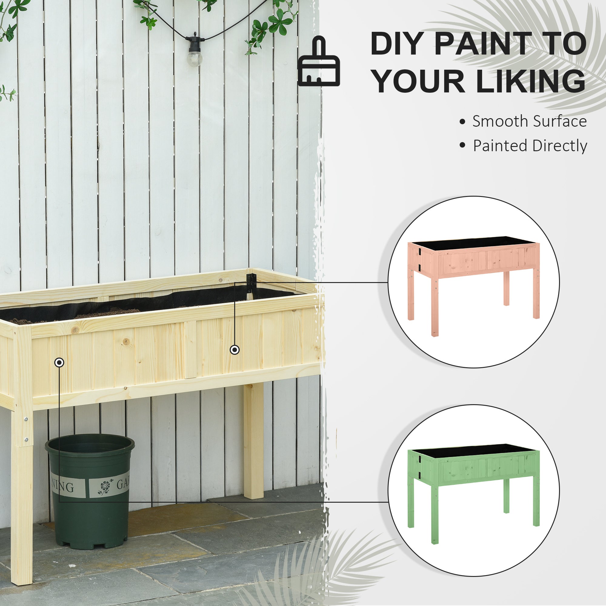 Raised Garden Bed Elevated Wooden Planter Box with Space-Saving Folding Design, Drainage Holes, & Inner Liner for Vegetable Fruit Herb Grow