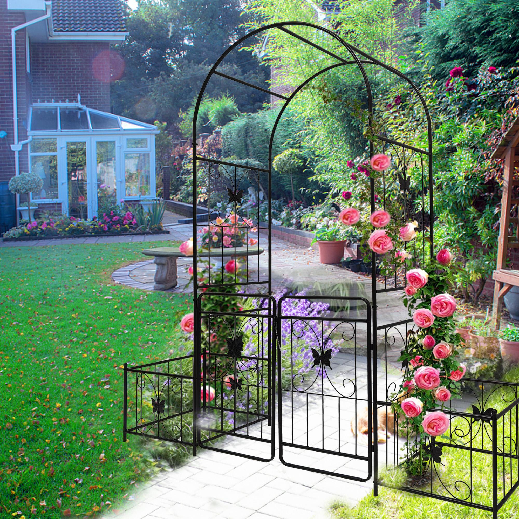 Anti-Rust Coating Metal Garden Arch with Double Gate, Easy Assembled Climbing Plants Support, 79.5" L x 20" W x 86.5" H, Black