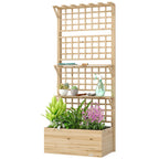 Wooden Raised Garden Bed with Trellis and Roof, Elevated Planter Box with 2 Shelves, Drainage Hole and Liner, Natural