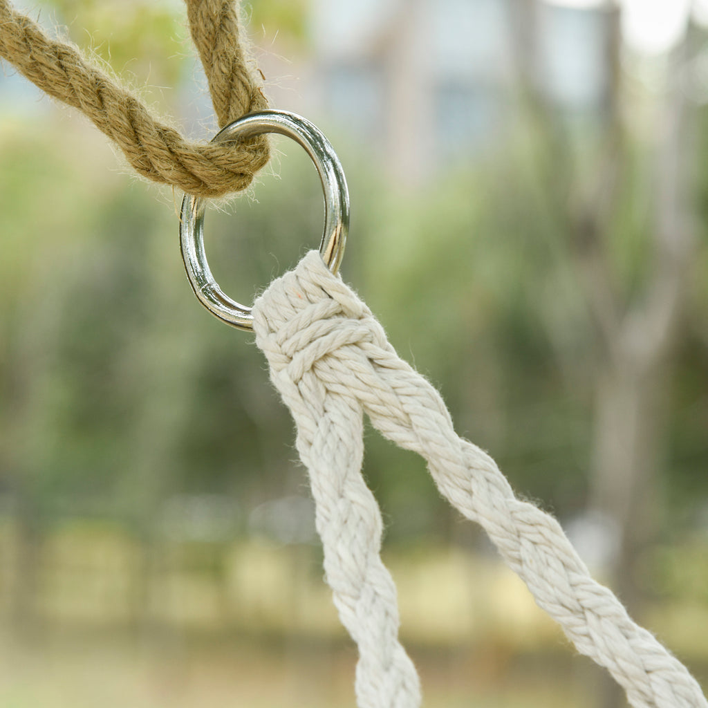 2-Person Hammock Chair Macrame Swing with Soft Cushion, Hanging Cotton Rope Chair for Indoor Outdoor Home Patio Backyard, White